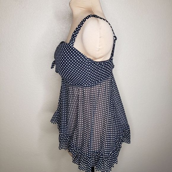 Coco Reef 38C Black and White Polka Dot Tankini top mesh flyaway - Picture 4 of 6